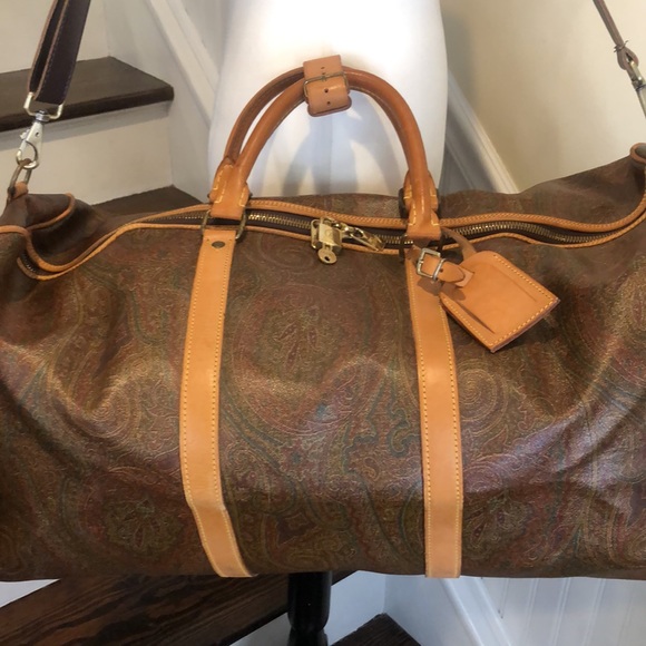 ETRO Milano Red Paisley Boston Bandolier Weekend Bag Strap Lock & Key - Picture 3 of 14